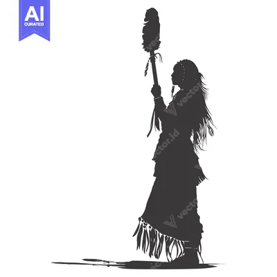Popular premium asset: Silhouette of a Native American Woman Holding a Feather