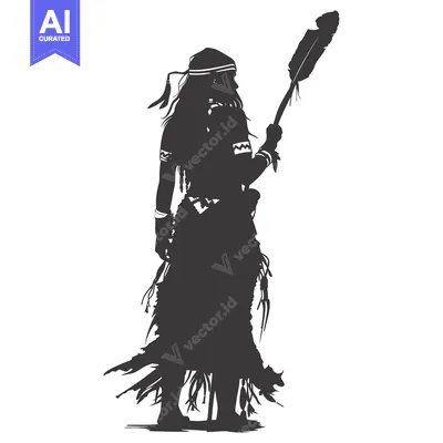 Aset desain premium: Silhouette of a Native American Woman Holding a Feather