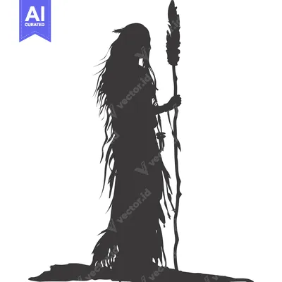 Aset premium populer: Silhouette of a Native American Woman Holding a Staff