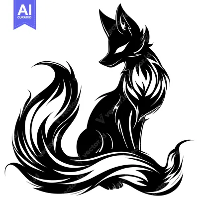 Aset premium populer: Stylized Black and White Illustration of a Sitting Fox