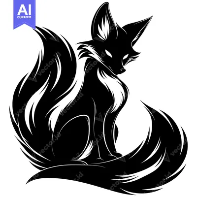 Popular premium asset: A Stylized Black and White Illustration of a Fox with a Fluffy Tail