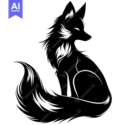 Black and White Silhouette of a Sitting Fox