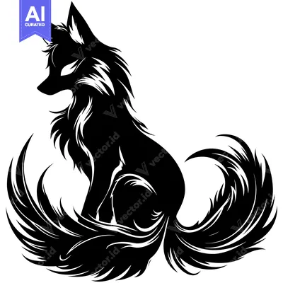 Popular premium asset: Black and White Silhouette of a Sitting Fox with a Large Fluffy Tail