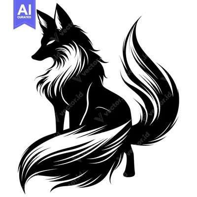 Premium design asset: Black and White Stylized Illustration of a Fox