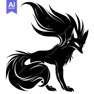 Aset premium populer: Black and White Silhouette of a Fox with Feathery Wings