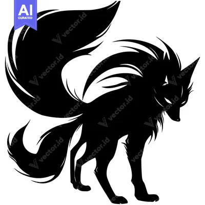 Aset premium populer: A Black Silhouette of a Fox with a Large, Fluffy Tail