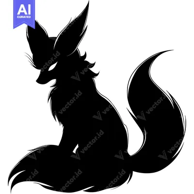Aset premium populer: Black and White Silhouette of a Sitting Fox with Large Ears