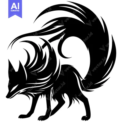 Aset premium populer: Black and White Silhouette of a Fox with a Bushy Tail
