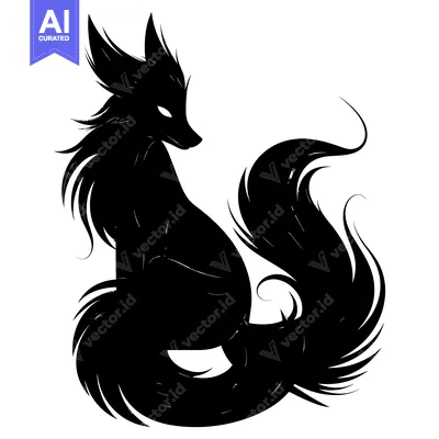 Popular premium asset: A Black Silhouette of a Sitting Fox with a Large, Fluffy Tail