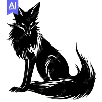 Aset premium populer: Black and White Silhouette of a Sitting Fox
