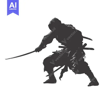 Aset desain premium: A Silhouette of a Ninja Holding a Sword