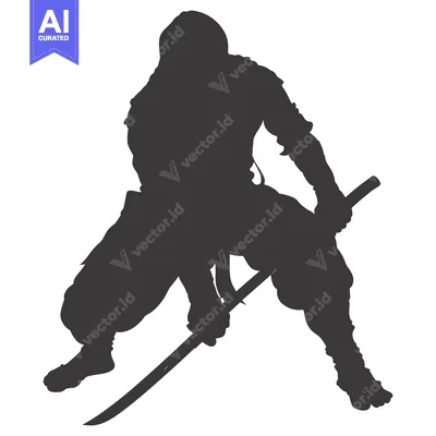 Aset desain premium: Silhouette of a Ninja Holding a Sword