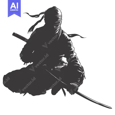 Aset premium populer: Silhouette of a Ninja Holding a Katana in a Sitting Position