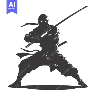 Premium design asset: Silhouette of a Ninja Holding a Katana Sword
