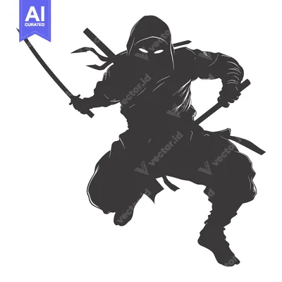 Aset desain premium: Silhouette of a Ninja Leaping with Swords