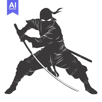 Aset premium populer: Silhouette of a Ninja Holding a Katana Sword