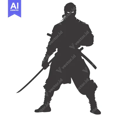 Aset desain premium: Silhouette of a Ninja Holding a Katana Sword