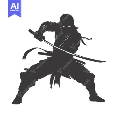 Silhouette of a Ninja Holding a Katana