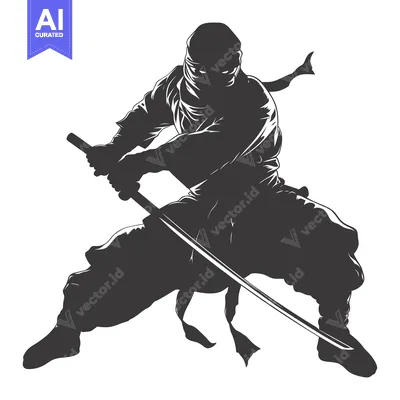 Aset premium populer: A Silhouette of a Ninja Holding a Katana Sword in a Fighting Stance
