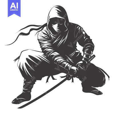 Aset premium populer: A Crouching Ninja With a Sword and Hood