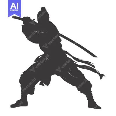 Premium design asset: Silhouette of a Warrior Holding a Katana Sword