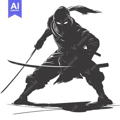 Aset premium populer: Silhouette of a Ninja Holding a Katana Sword