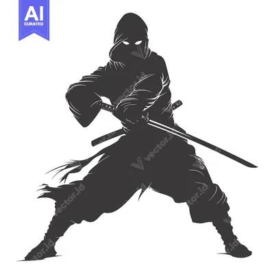 Premium design asset: Silhouetted Ninja Figure Holding a Katana