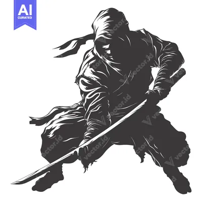 Premium design asset: Silhouette of a Ninja Holding a Katana in a Fighting Pose