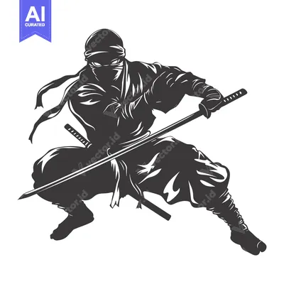 Aset desain premium: Silhouette of a Ninja Holding a Katana Sword