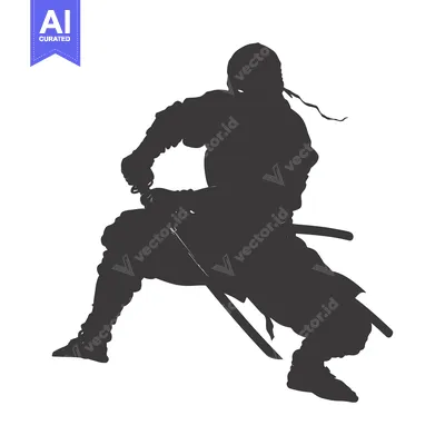 Aset desain premium: Silhouette of a Ninja Warrior Holding a Sword