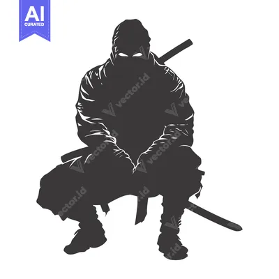 Premium design asset: Silhouette of a Ninja with a Sword Behind His Back