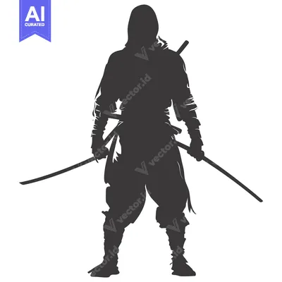 Aset desain premium: Silhouette of a ninja warrior wielding two swords