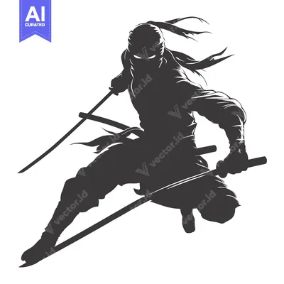 Premium design asset: Silhouette of a Ninja Holding Two Swords