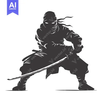 Aset premium populer: A Silhouetted Ninja Holding a Katana Sword