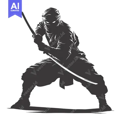 Popular premium asset: A Silhouetted Ninja Holding a Katana in a Fighting Stance