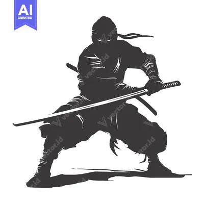 Aset premium populer: A Silhouette of a Ninja Holding a Katana Sword