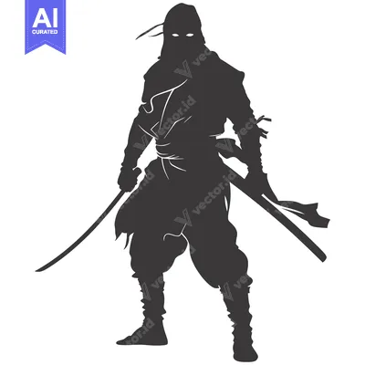 Aset desain premium: Silhouette of a Ninja Holding a Katana Sword