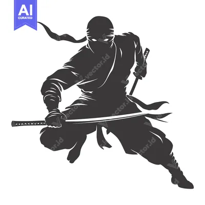 Premium design asset: Silhouette of a Ninja Holding a Sword in a Striking Pose