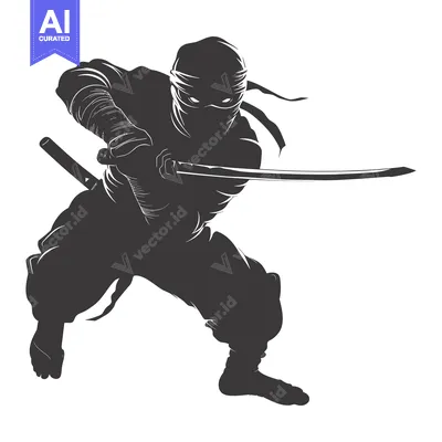 Aset premium populer: A Silhouette of a Ninja Holding a Sword