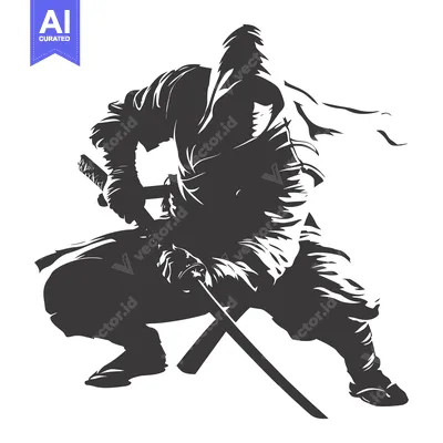 Popular premium asset: A Silhouette of a Ninja Holding a Katana Sword in a Fighting Stance