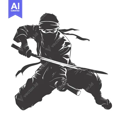 Aset desain premium: Silhouette of a Ninja Holding a Sword