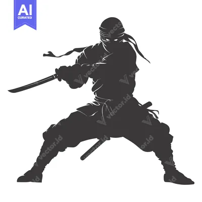 Aset desain premium: Silhouette of a Ninja Holding a Katana Sword