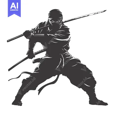 Premium design asset: Silhouette of a Ninja Holding a Katana and a Tanto