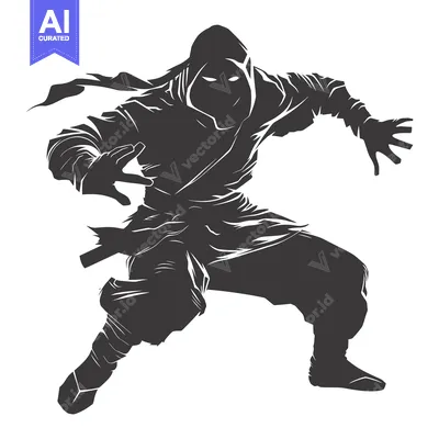 Premium design asset: Silhouetted Ninja in a Striking Pose