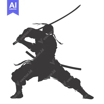 Aset desain premium: Silhouette of a Ninja Warrior Holding a Katana