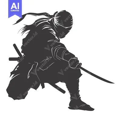 Aset premium populer: Silhouetted Ninja Warrior Holding a Katana Sword