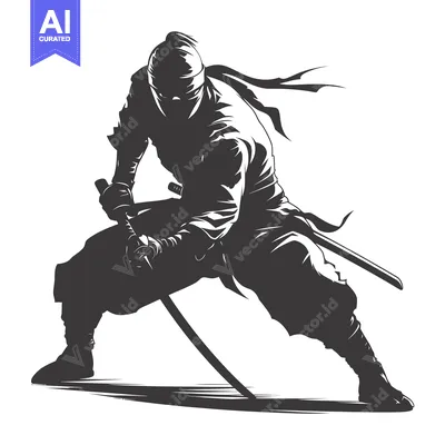 Premium design asset: A Silhouetted Ninja Warrior Holding a Katana Sword