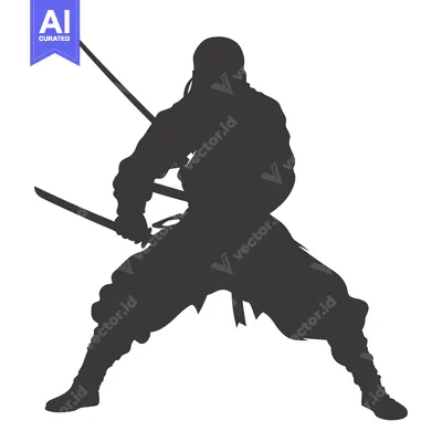 Silhouette of a Ninja with Two Swords Drawn