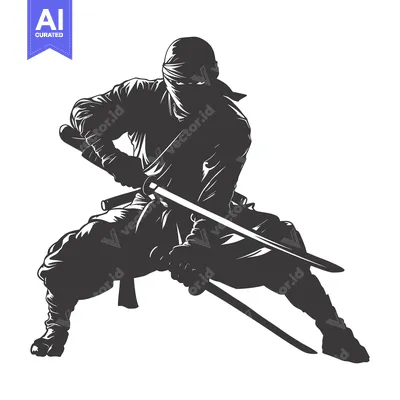 Silhouette of a Ninja Holding Two Swords