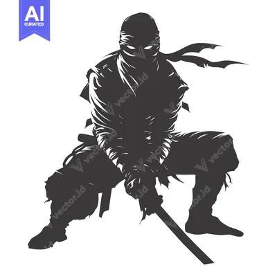 Aset premium populer: A Silhouetted Ninja Figure Holding a Sword